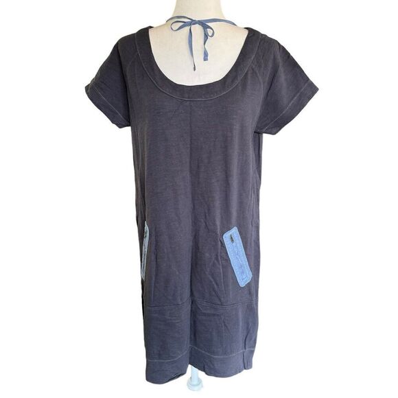 Wrap London Shift Dress Blue Short sleeve Cotton Sz XS Zip Pockets Boxy Coastal - Picture 2 of 10